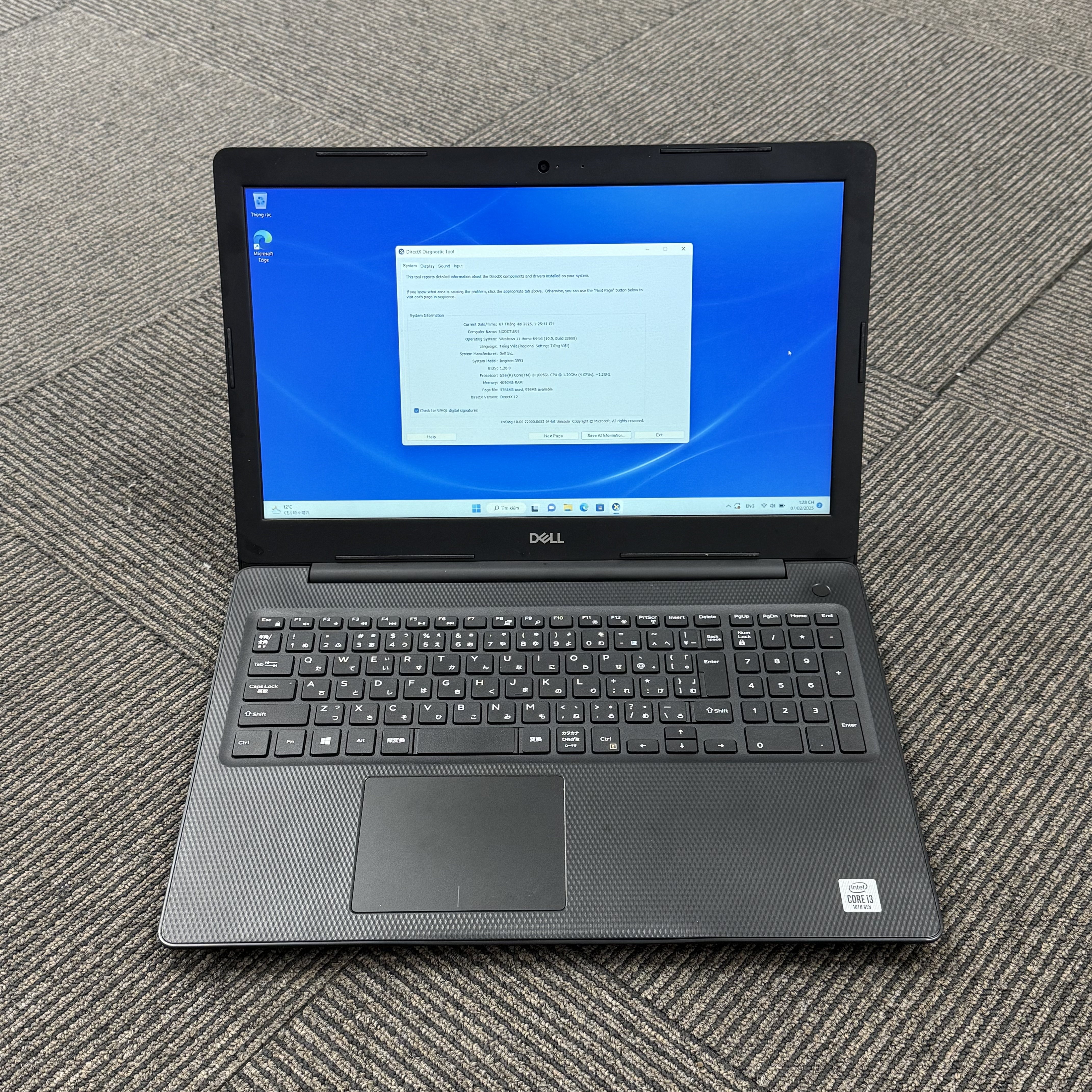 Dell Inspiron 3593 Core i3/RAM 4GB/ SSD 256GB