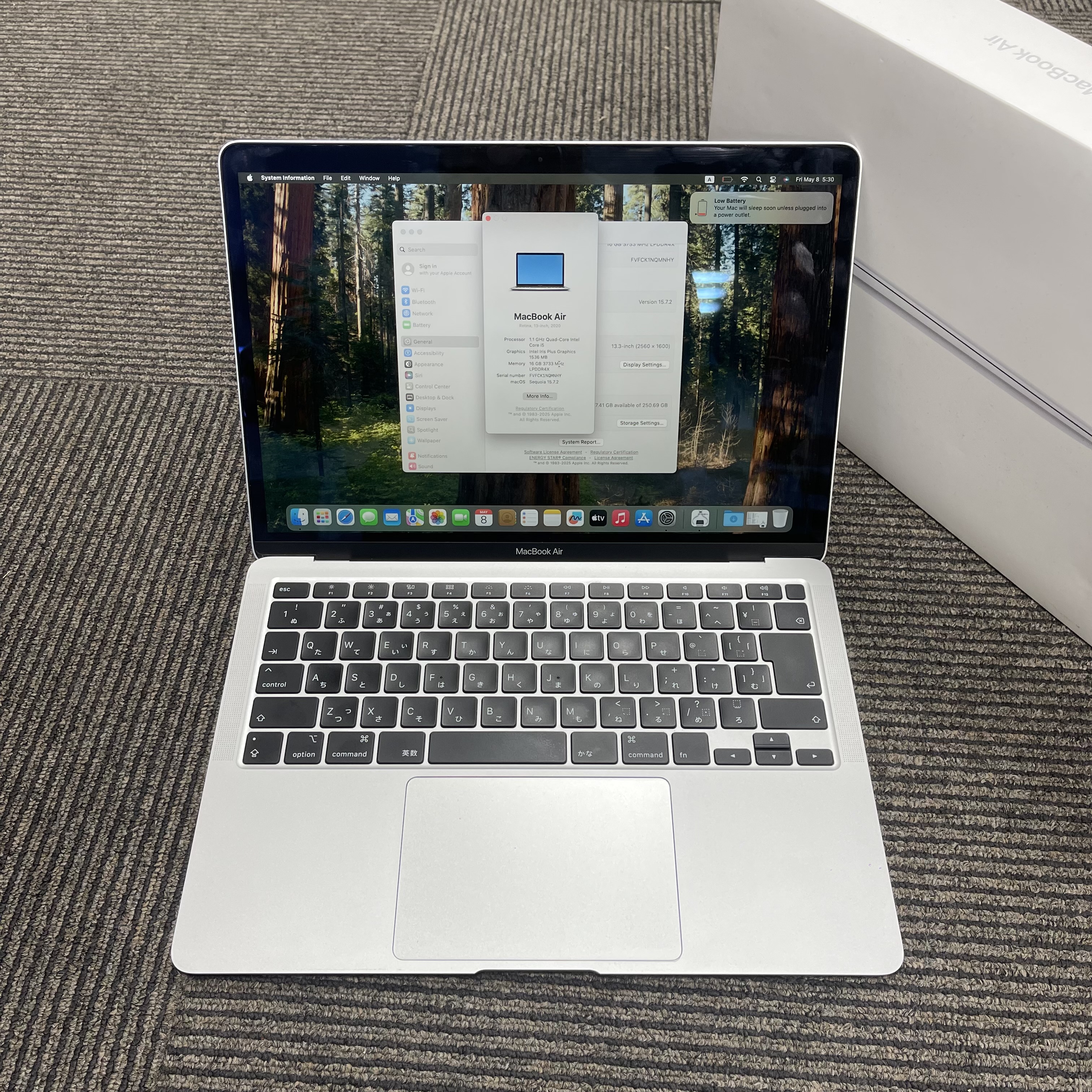 Macbook Air 2020 13 inch Silver Core Intel i5 / Ram 16GB / 256GB SSD